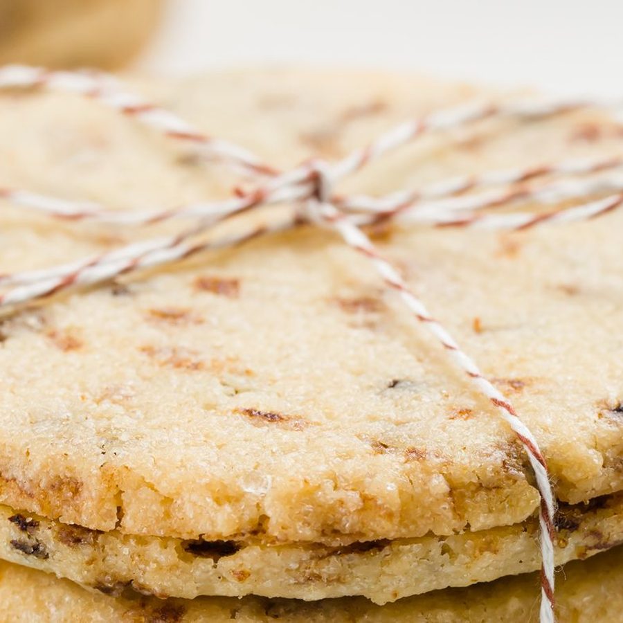 A stack of coffee cookies tied with baker's twine