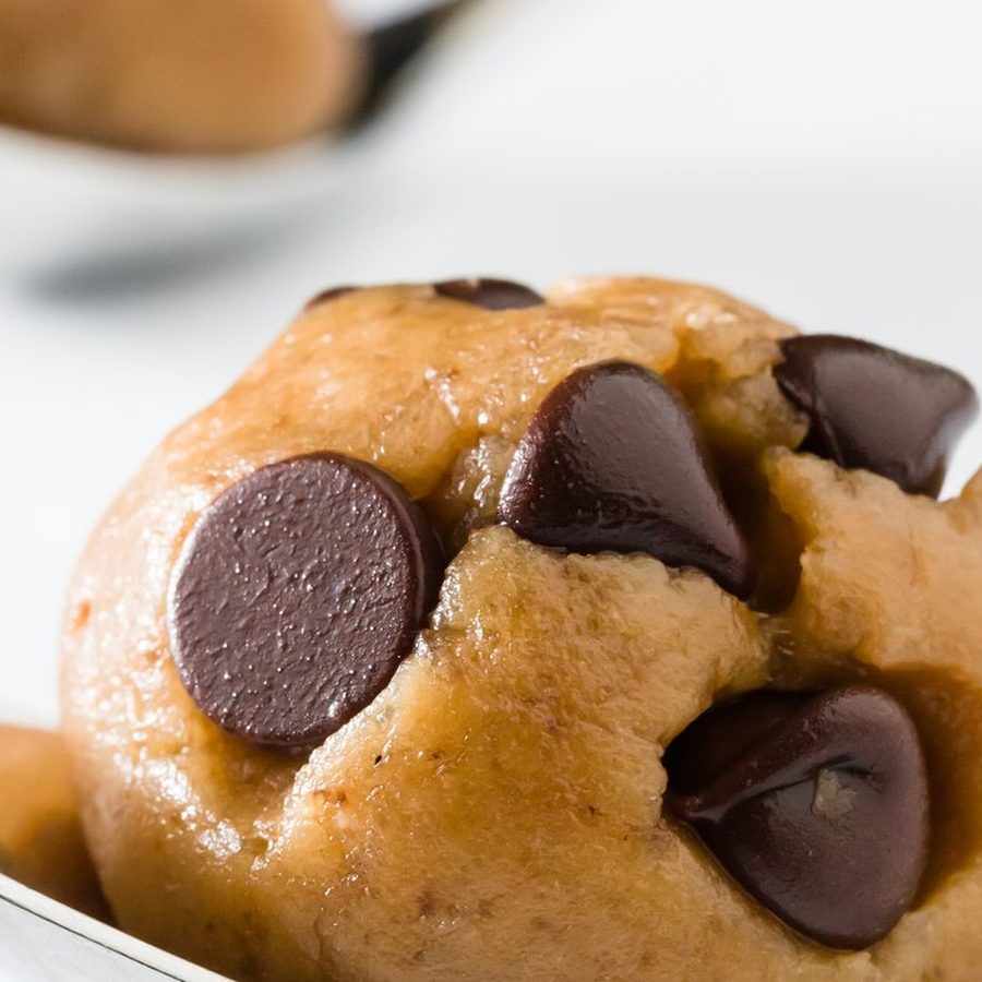 Scoops of edible chocolate chip cookie dough