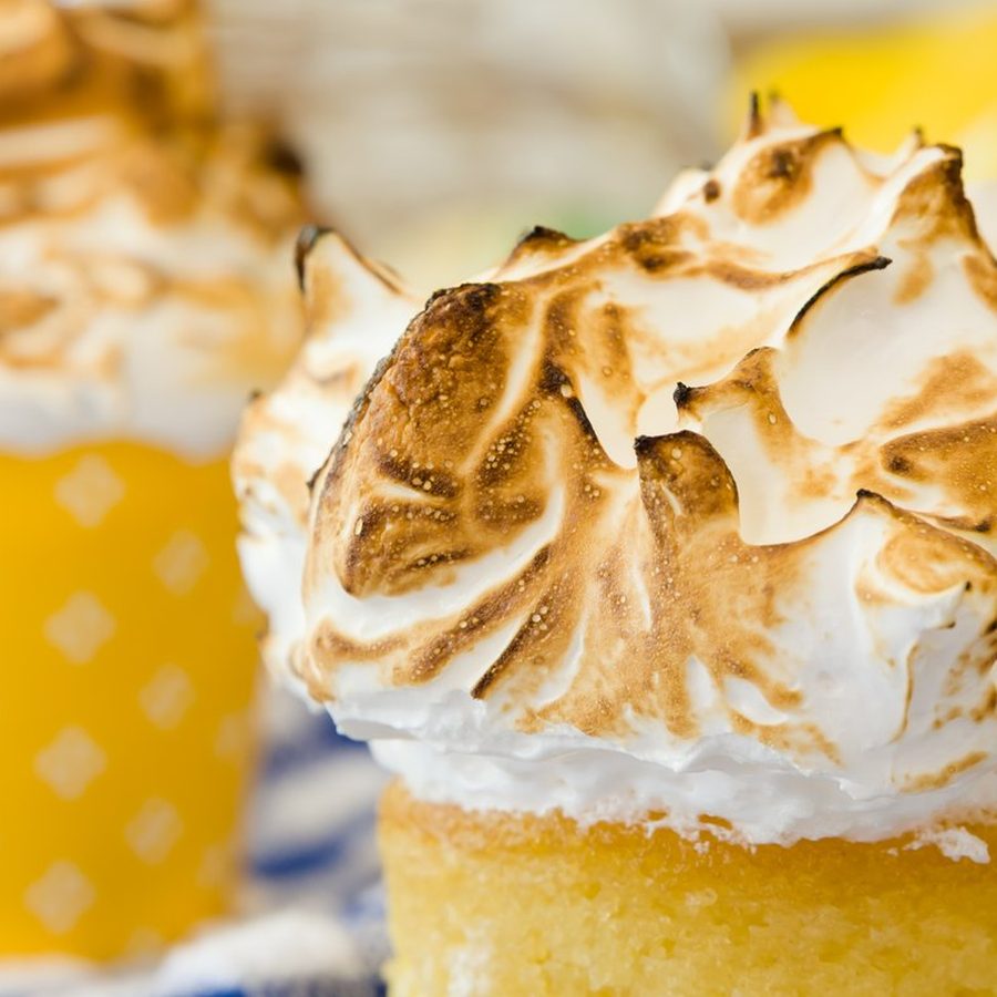 Lemon cupcakes piled with toasted meringue